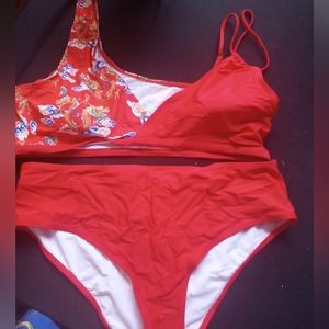 Three-piece red plus size swimwear